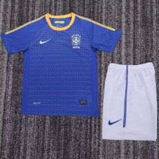 2010 Brazil Away Blue Retro Kids Soccer jersey
