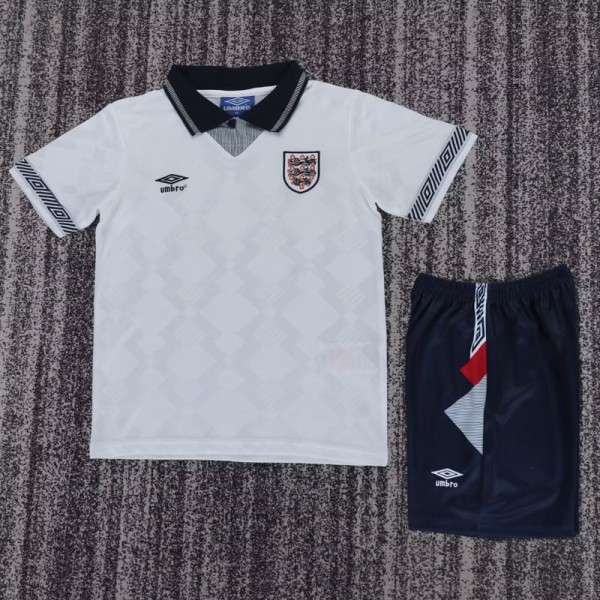 1990 England Home White Retro Kids Soccer jersey