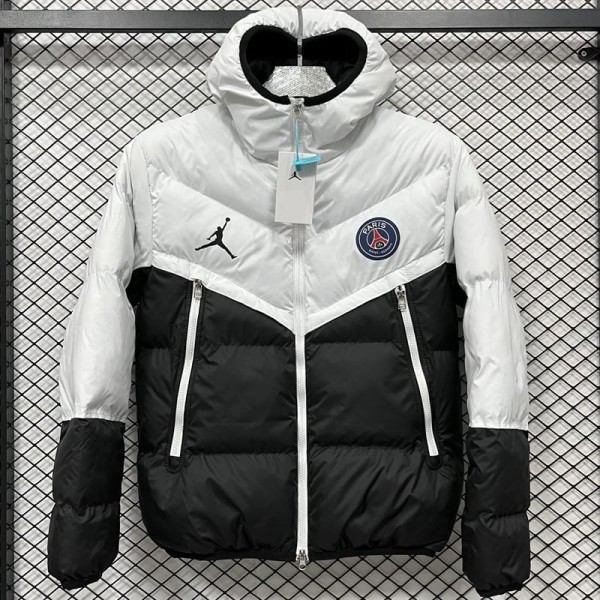 2025/26 PSG White Hooded Windbreaker Fabric Cotton Coat