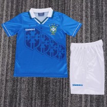 1996 Brazil Away Blue Retro Kids Soccer jersey