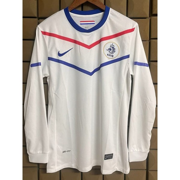 2010 Netherlands Away White Retro Long Sleeve Soccer jersey