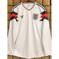 1990 England Special Edition White Retro Long Sleeve Soccer jersey