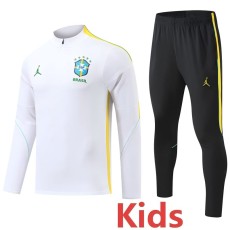 2026 Brazil White Kids Half Pull Tracksuit