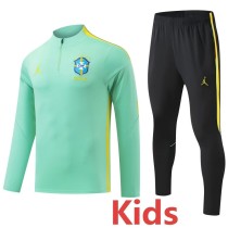 2026 Brazil Light Green Kids Half Pull Tracksuit