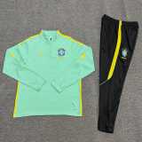 2026 Brazil Light Green Kids Half Pull Tracksuit