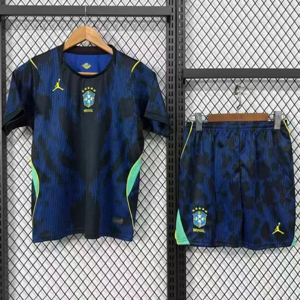 2026 Brazil Away Dark Blue Fans Kids Soccer jersey
