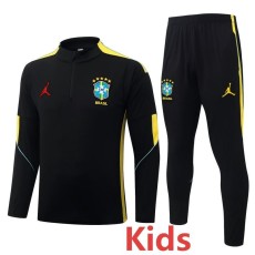 2026 Brazil Black Kids Half Pull Tracksuit