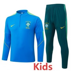 2026 Brazil Blue Kids Half Pull Tracksuit