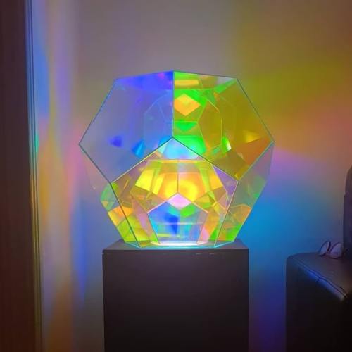 Unique Iridescent Dodecahedron - Infinite Lighting Effect - RGB Polychromatic Acrylic Light Lamp