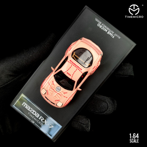 1:64 Mazda RX-7 Rocket Bunny Pink Pig Pink Painting Regular Edition Classic Refitting Modle Vehicle Alloy Model