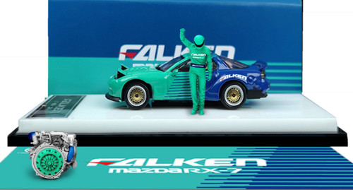 1:64 Mazda RX-7 Rocket Bunny FAL KEN Green Painting Hardcover Edition Classic Refitting Modle Vehicle Alloy Model