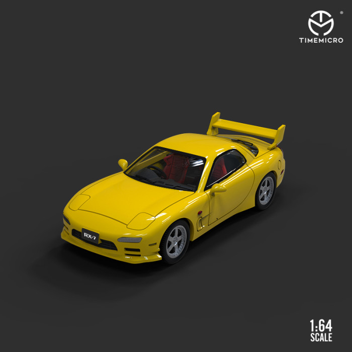 1:64 Mazda RX-7 Dream Collection Yellow Painting Classic Modified Model Vehicle Alloy Model