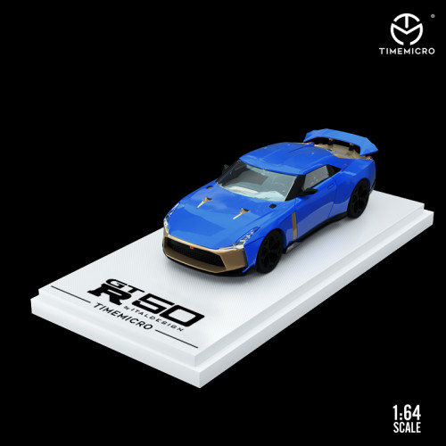 1:64 Nissan GT-R R50 Blue And Gold Painting Classic Modified Model Vehicle Alloy Model