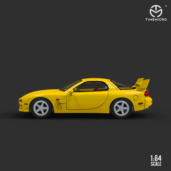 1:64 Mazda RX-7 Dream Collection Yellow Painting Classic Modified Model Vehicle Alloy Model