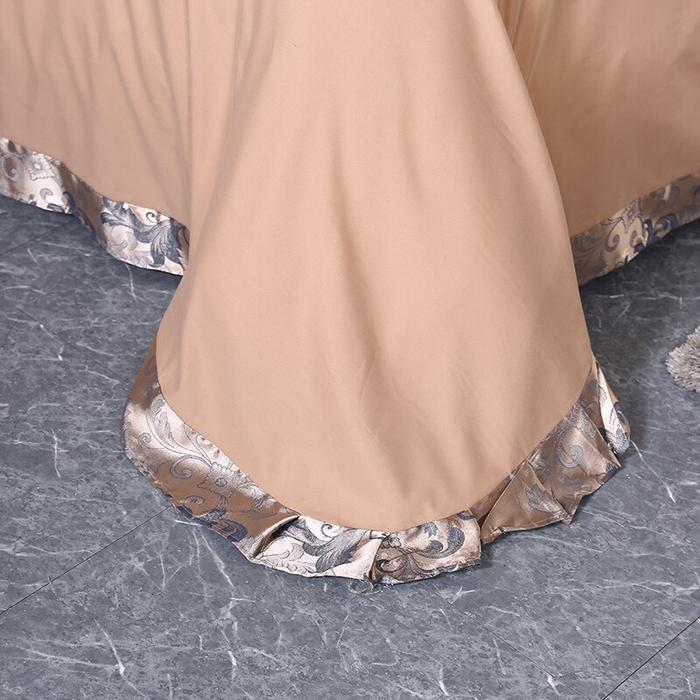 Fateena Silver Brown Luxury Satin Cotton Lace Duvet Cover Set