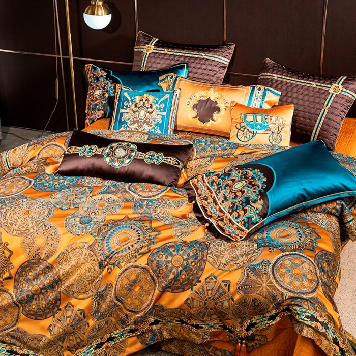 Omera Embroidered Tassel Rounded Jacquard Satin Duvet Cover Set