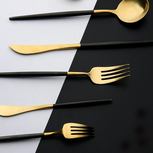 Arya Black Gold Cutlery Set