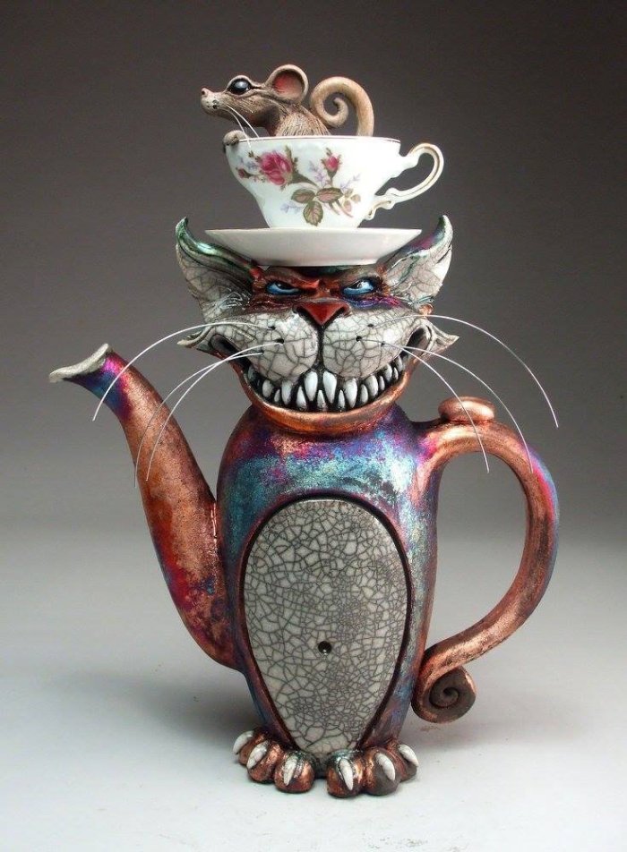 50% OFF ! Handmade Art Cat Teapot Devil Cat Decoration