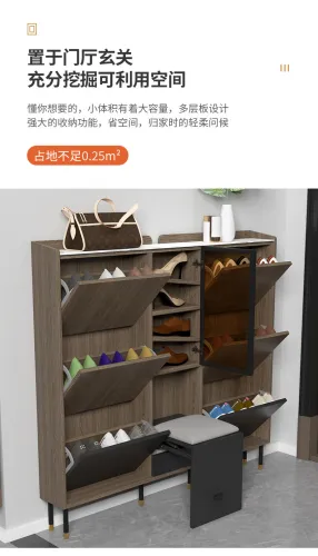 bộ tủ giày cánh lật đa năng siêu mỏng siêu dung lượng đi kèm ghề ngồi