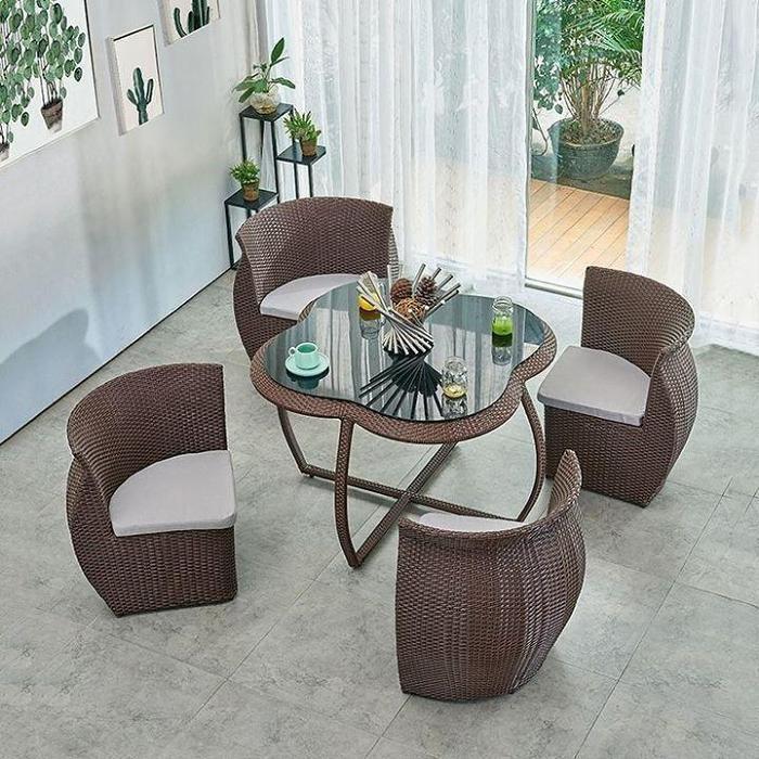 Last 50 sets 【5 PCS PE RATTAN FURNITURE DINING SET】Hand weaving, BOTH OUTDOOR AND INDOOR