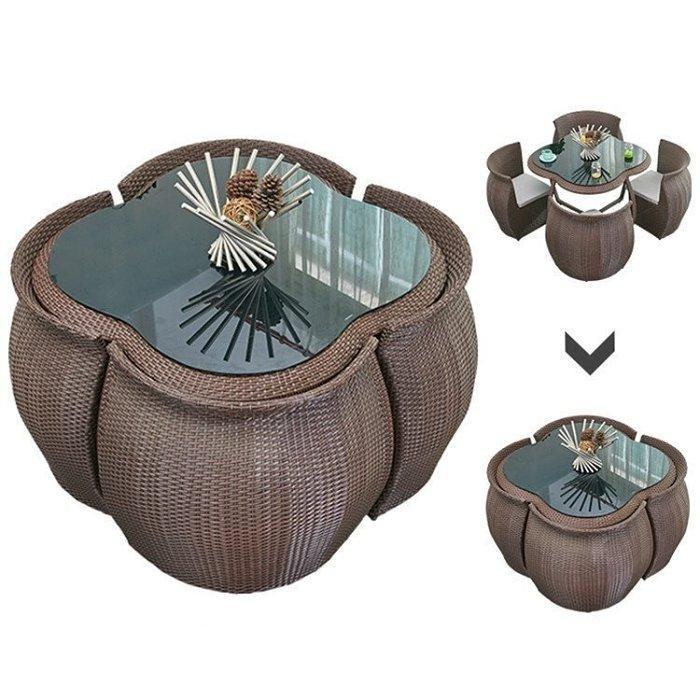 Last 50 sets 【5 PCS PE RATTAN FURNITURE DINING SET】Hand weaving, BOTH OUTDOOR AND INDOOR