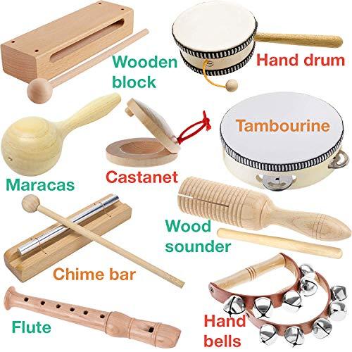 Stoie's International Wooden Music Set for Toddlers and Kids- Eco Friendly Musical Set with A Cotton Storage Bag - Promote Environment Awareness, Creativity, Coordination and Have Lots of Family Fun