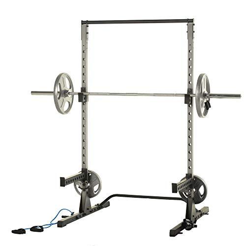 Fitness Reality Multi-function, Adjustable Power Rack Squat Stand with J-Hooks, landmine, and weight storage attachment (2809)