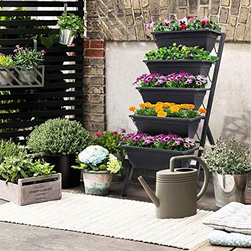 FOYUEE Vertical Herb Garden Planter Box Outdoor Elevated Raised Bed for Vegetables Flower Indoor with Drainage 5 Container