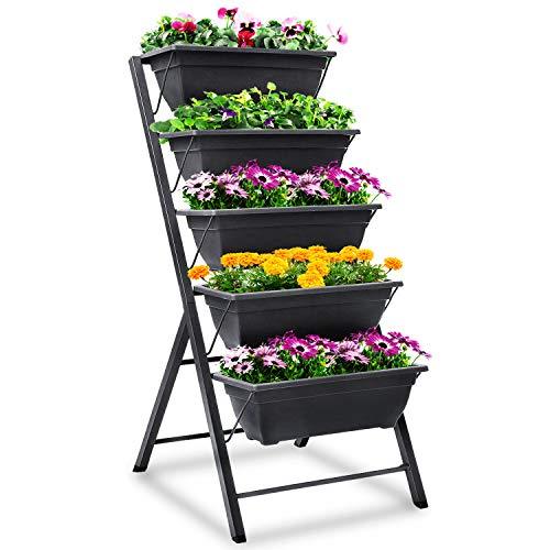 FOYUEE Vertical Herb Garden Planter Box Outdoor Elevated Raised Bed for Vegetables Flower Indoor with Drainage 5 Container