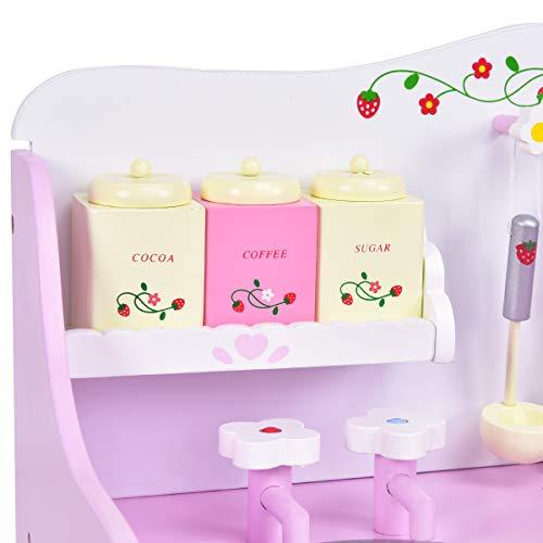 Costzon Kids Kitchen Playset, Wooden Cookware Pretend Cooking Food Set Toddler Gift Toy (24.4 Height, Pink)