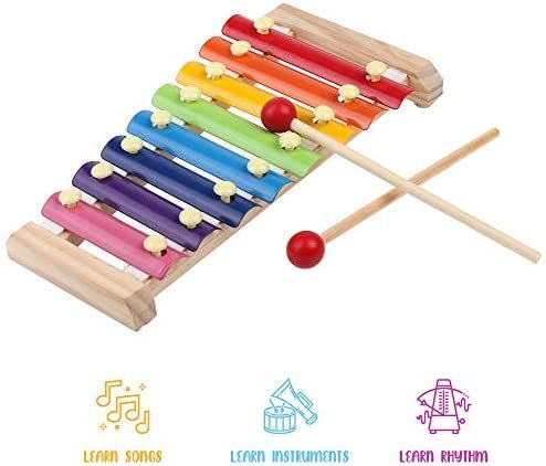 Boxiki kids Musical Instrument Set 16 PCS Rhythm & Music Education Toys for Kids. Includes Clave Sticks, Shakers, Tambourine, Wrist Bells & Maracas for Kids. Natural Toys with Carrying Case.