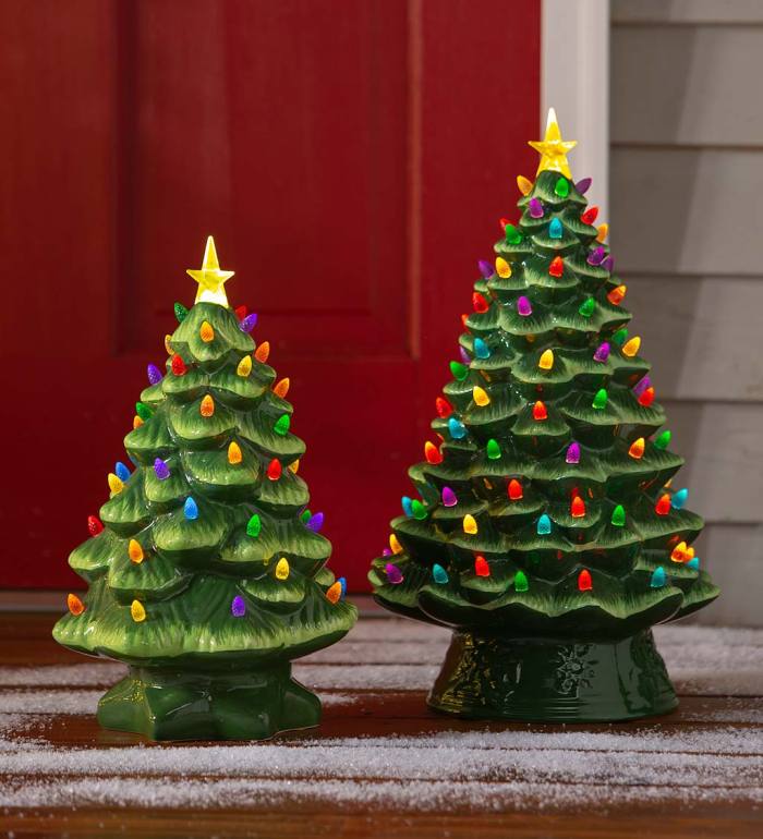 20” Indoor/Outdoor Battery-Operated Lighted Ceramic Christmas Tree - Green