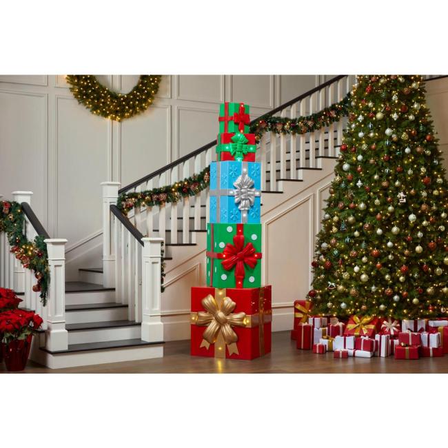 8 ft. Giant-Sized Christmas Gift Box with LED Lights Yard Sculpture