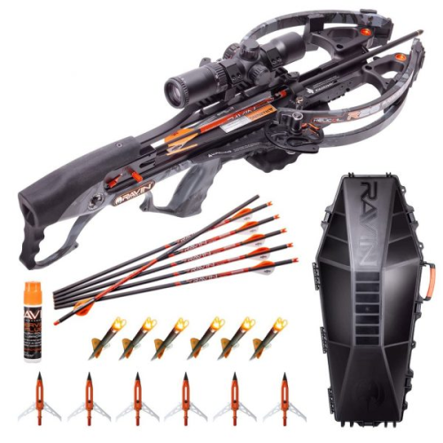 Crossbow R29X 450 FPS Crossbow Package with Crossbow Case + 6 Replacement Lighted Nocks + 6 Aluminum Broadheads + Serving Fluid