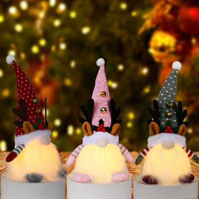 Antler Gnome Elf Family With Light For Christmas Gift