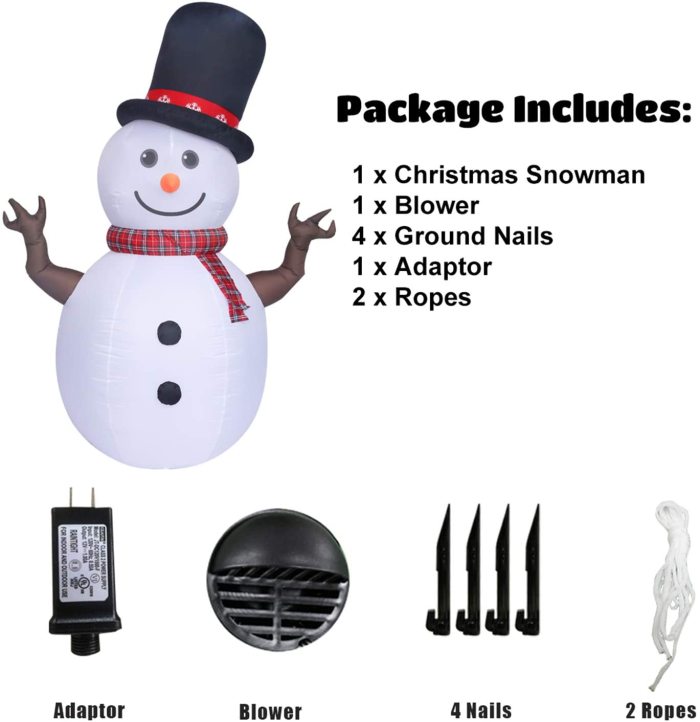 8ft Christmas Decorations Rotating Built Outdoor Yard Lawn Lighted for Holiday Season, Quick Air Inflated, 8 Foot High, Snowman w/Colored LED