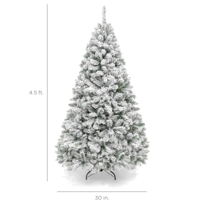 4.5ft Snow Flocked Artificial Pine Christmas Tree w/ Base, 400 Branch Tips