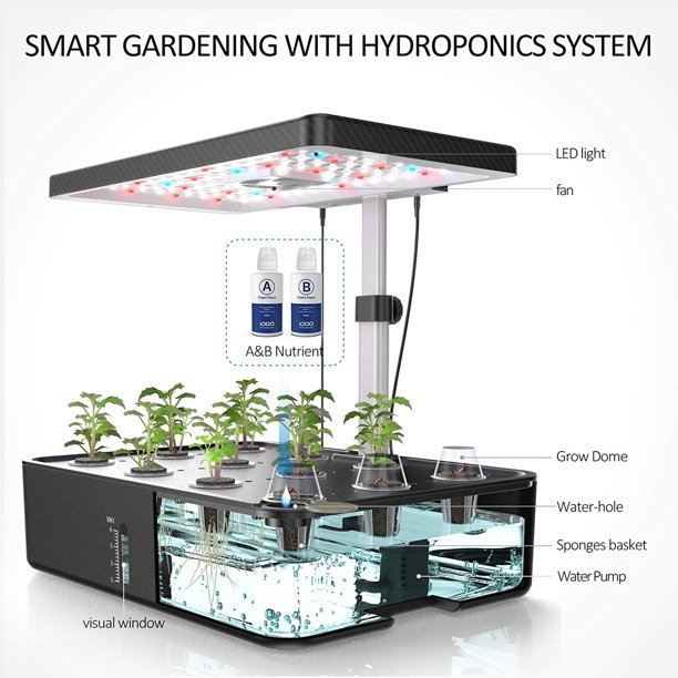 12Pods Indoor Herb Garden Kit, Hydroponics Growing System with LED Grow Light, Smart Garden Planter for Home Bedroom Kitchen Office, Automatic Timer Germination Kit, Height Adjustable