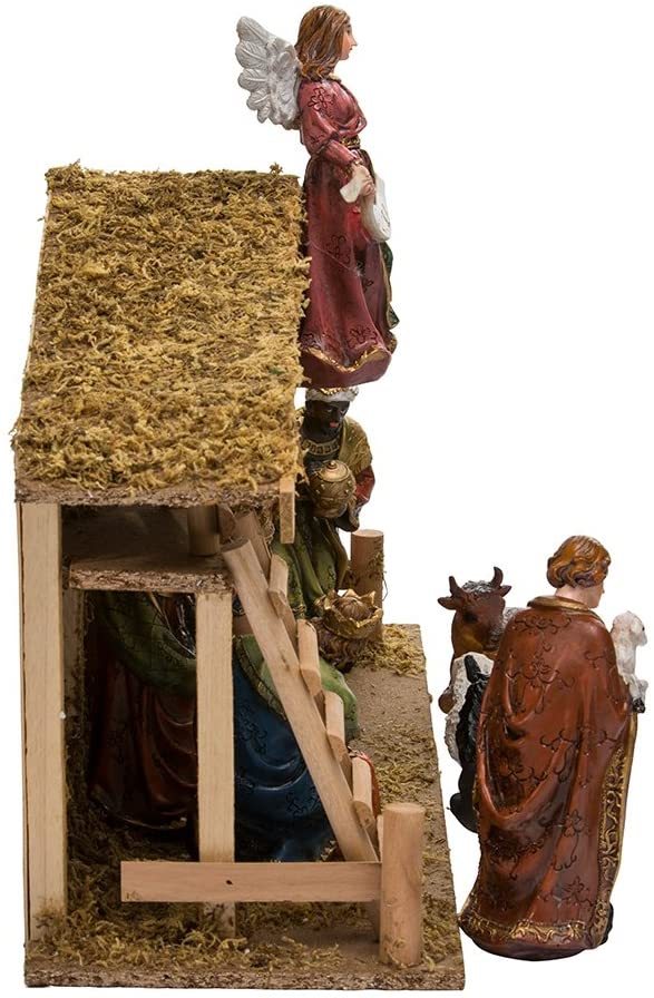 12-Piece Nativity Set with Wooden Stable
