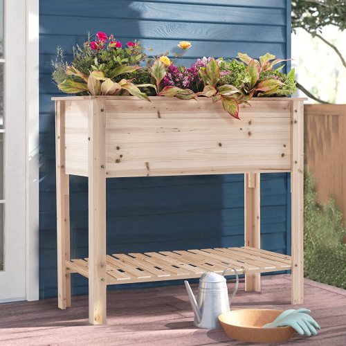 Raised Garden Bed,Wood Planters Bed with Large Storage Shelf,47x21x35 inch Garden Boxes Outdoor Raised Suitable for Vegetable
