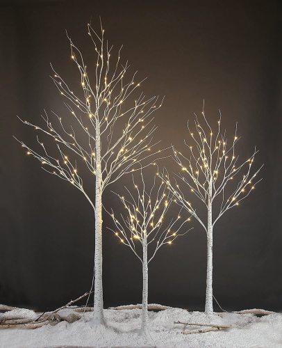 4 feet 6 feet and 8 Feet Birch Tree,Warm White, for Home,Pack of 3, Festival, Party, and Christmas Decoration, Indoor and Outdoor Use