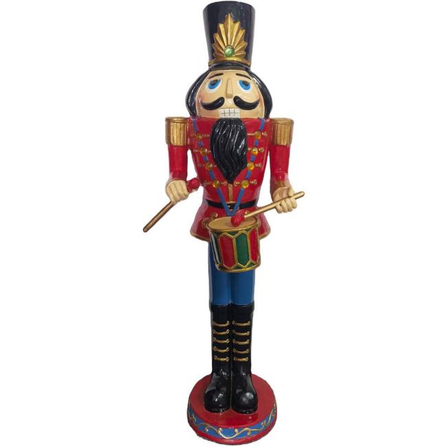 48 in. Red Resin Christmas Nutcracker Toy Soldier Playing the Drums with LED Lights