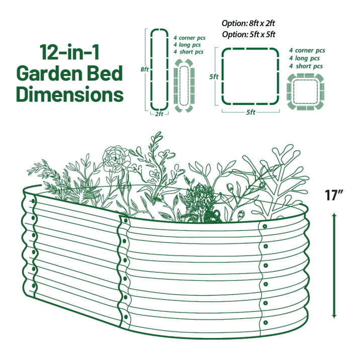 32  Tall, 12-in-1 Metal Raised Garden Beds, Home Garden Vegetable Beds, Sage Green