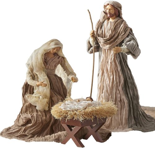 Large Holy Family Christmas Nativity Set, 3 Pieces, 17.5 Inch Tall, Fabric & Resin
