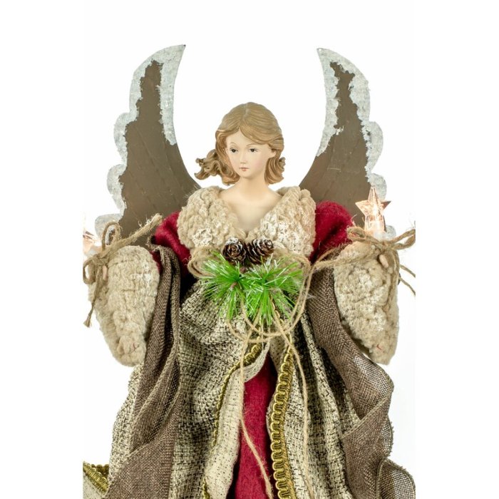 Rattan Rustic 10-Light Angel with Metal Wings Tree Topper