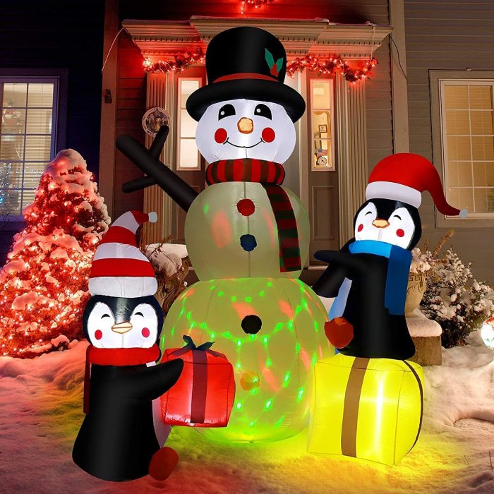 7ft (H) x 6ft (W) Christmas Inflatable Decorations, ZALALOVA Inflatable Snowman with Penguin Gifts Snowman Blow Up Decorations Xmas Outdoors Built-in Led Colorful Lights Yard Garden Decors