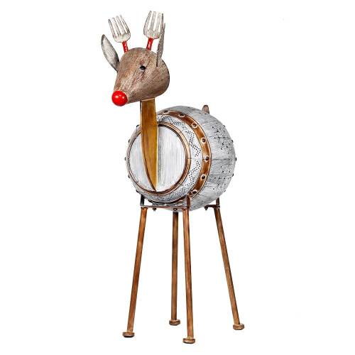 33 in. Tall Weathered Barrel Reindeer With Warm White LED Lights