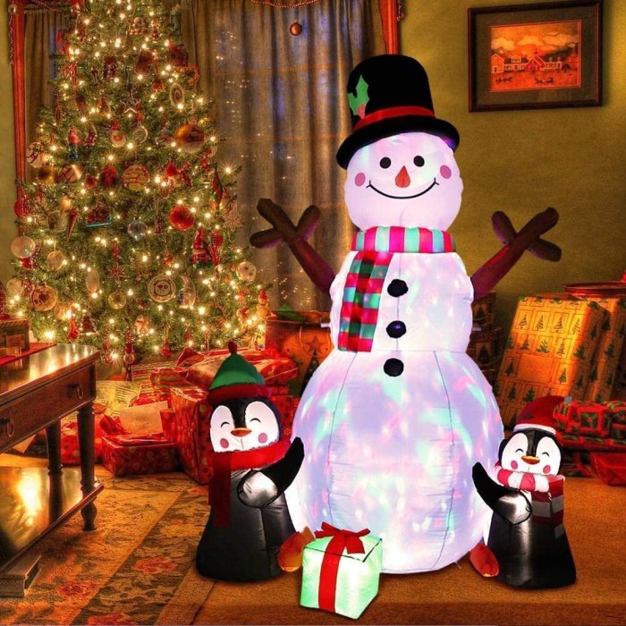6ft Christmas Inflatables Christmas Decorations Outdoor, Inflatable Snowman Penguin Blow Up Yard Decorations with Rotating LED Lights for Indoor Outdoor