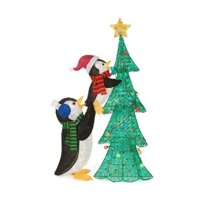 LED Tinsel Penguins with Tree Outdoor Christmas Decor