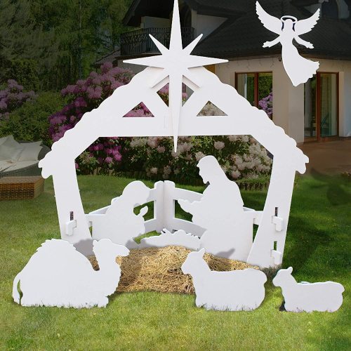 4ft Christmas Holy Family Nativity Scene, Outdoor Yard Decoration w/ Water-Resistant PVC for Outdoor Christmas Decorations
